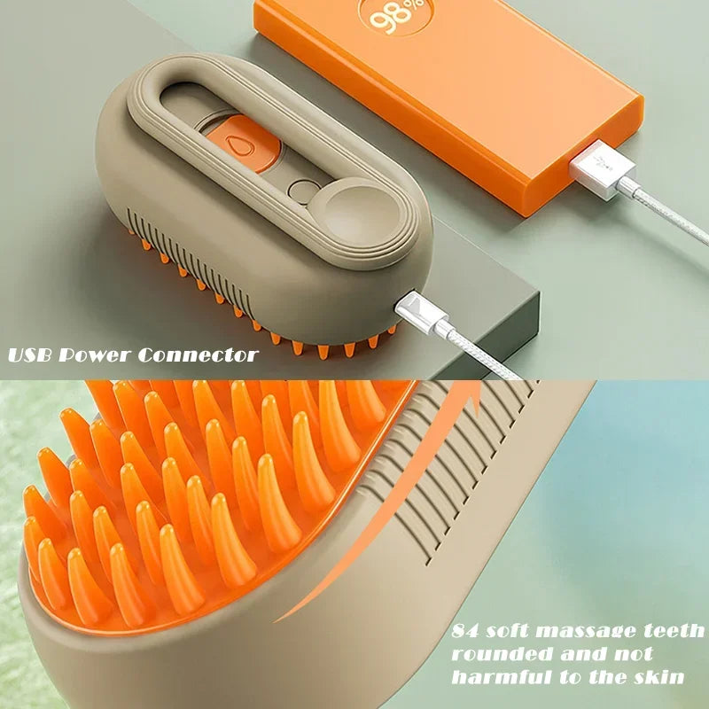 Brosse À Vapeur 3 En 1 Pour Chat, Dissolvant De Poils D'Animaux, Vaporisateur, Peigne De Toilettage Avec Spray De Massage, Outil De Nettoyage Durable Pour Chats