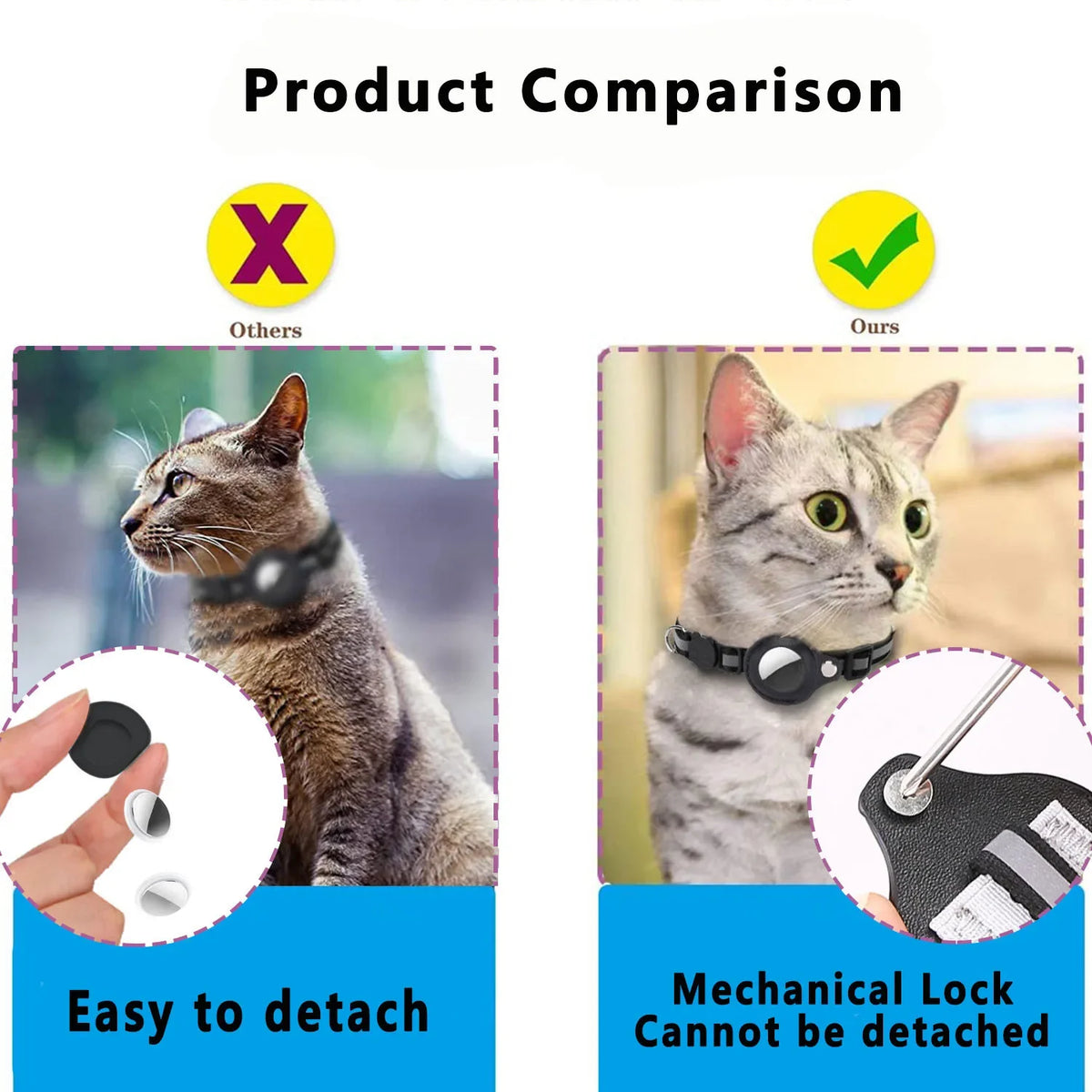 Collier De Support Airtag Pour Chat, Bandes Réfléchissantes Détachables, Collier De Chaton Réglable, Collier De Cloche De Chat Étanche, Étui Pour Étiquette D'Air Pour Animaux De Compagnie