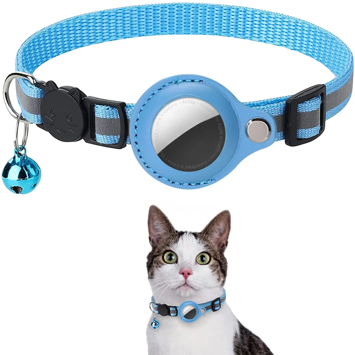 Collier De Support Airtag Pour Chat, Bandes Réfléchissantes Détachables, Collier De Chaton Réglable, Collier De Cloche De Chat Étanche, Étui Pour Étiquette D'Air Pour Animaux De Compagnie