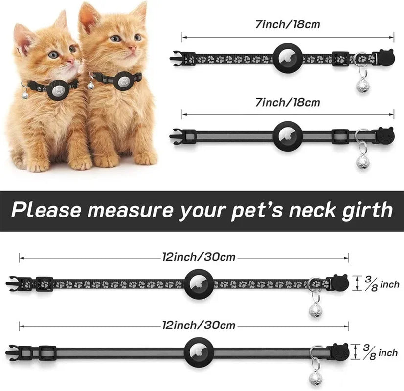 Collier Pour Chat Compatible Avec Apple Airtag Avec Clochette, Boucle De Sécurité Réglable, Collier GPS Réfléchissant Pour Chatons Et Chiots De 7 À 12 Pouces