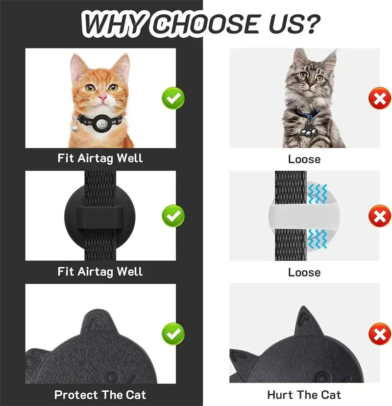 Collier Pour Chat Compatible Avec Apple Airtag Avec Clochette, Boucle De Sécurité Réglable, Collier GPS Réfléchissant Pour Chatons Et Chiots De 7 À 12 Pouces