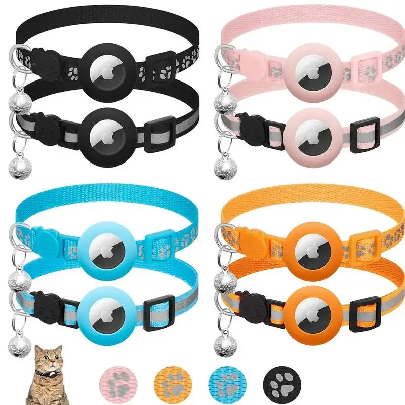 Collier Pour Chat Compatible Avec Apple Airtag Avec Clochette, Boucle De Sécurité Réglable, Collier GPS Réfléchissant Pour Chatons Et Chiots De 7 À 12 Pouces