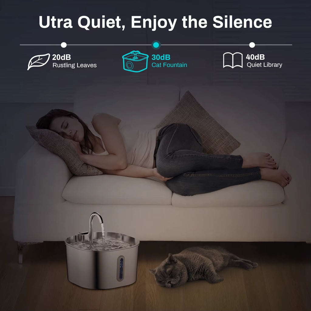 Fontaine À Eau Pour Chat En Acier Inoxydable, 2,2 L, Distributeur D'Eau Pour Animaux De Compagnie Avec Filtre, Abreuvoir Pour Chiens Et Chats, Pompe À Eau Ultra Silencieuse