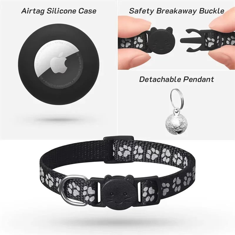 Collier Pour Chat Compatible Avec Apple Airtag Avec Clochette, Boucle De Sécurité Réglable, Collier GPS Réfléchissant Pour Chatons Et Chiots De 7 À 12 Pouces