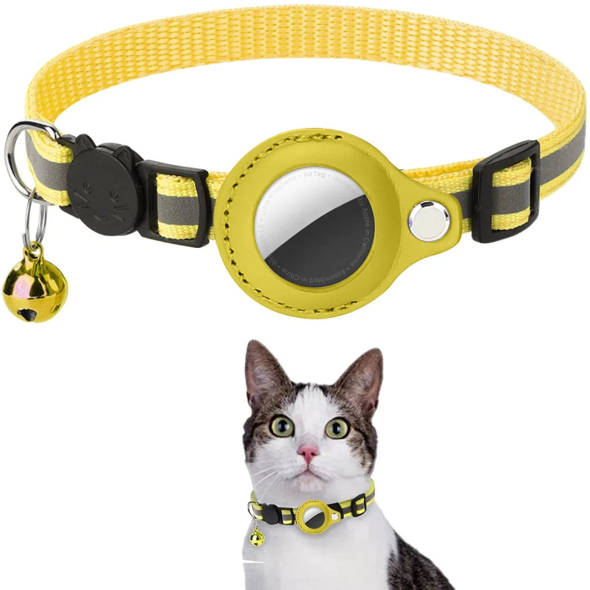 Collier De Support Airtag Pour Chat, Bandes Réfléchissantes Détachables, Collier De Chaton Réglable, Collier De Cloche De Chat Étanche, Étui Pour Étiquette D'Air Pour Animaux De Compagnie
