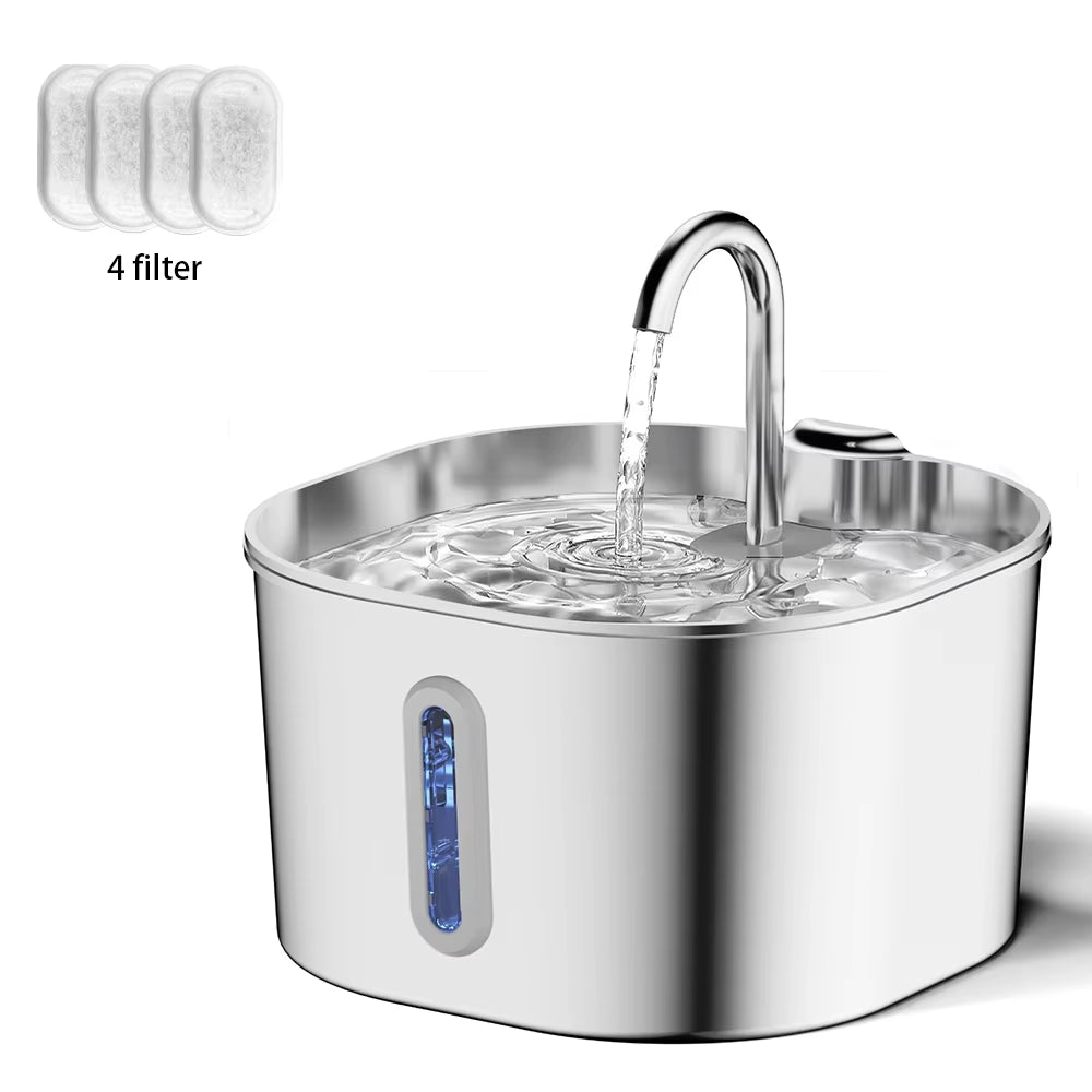 Fontaine À Eau Pour Chat En Acier Inoxydable, 2,2 L, Distributeur D'Eau Pour Animaux De Compagnie Avec Filtre, Abreuvoir Pour Chiens Et Chats, Pompe À Eau Ultra Silencieuse