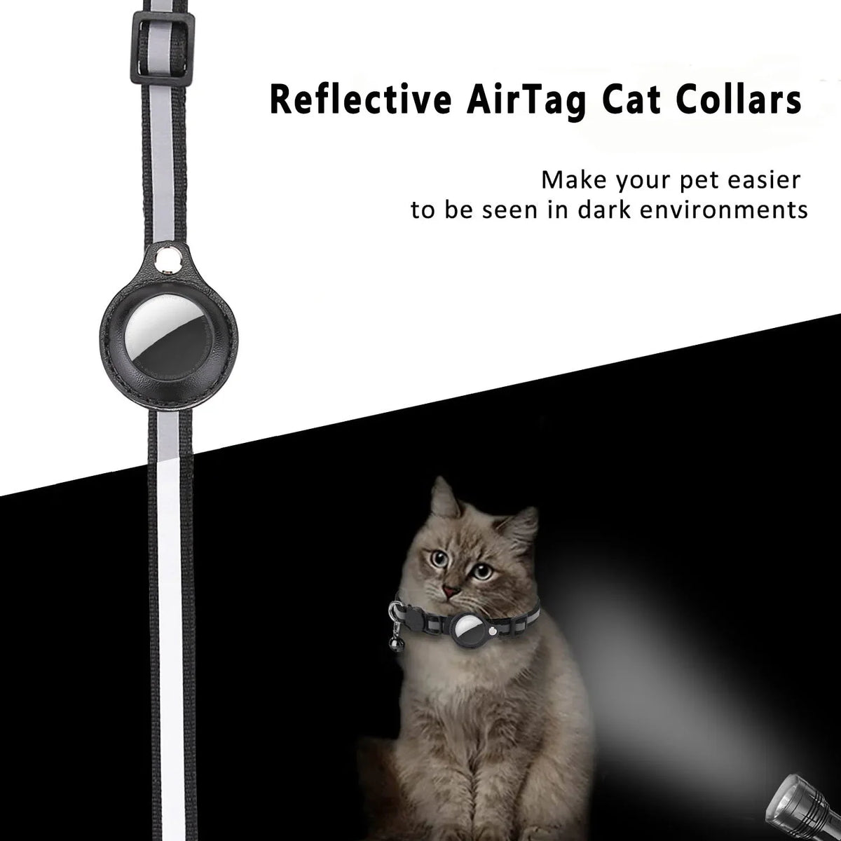 Collier De Support Airtag Pour Chat, Bandes Réfléchissantes Détachables, Collier De Chaton Réglable, Collier De Cloche De Chat Étanche, Étui Pour Étiquette D'Air Pour Animaux De Compagnie