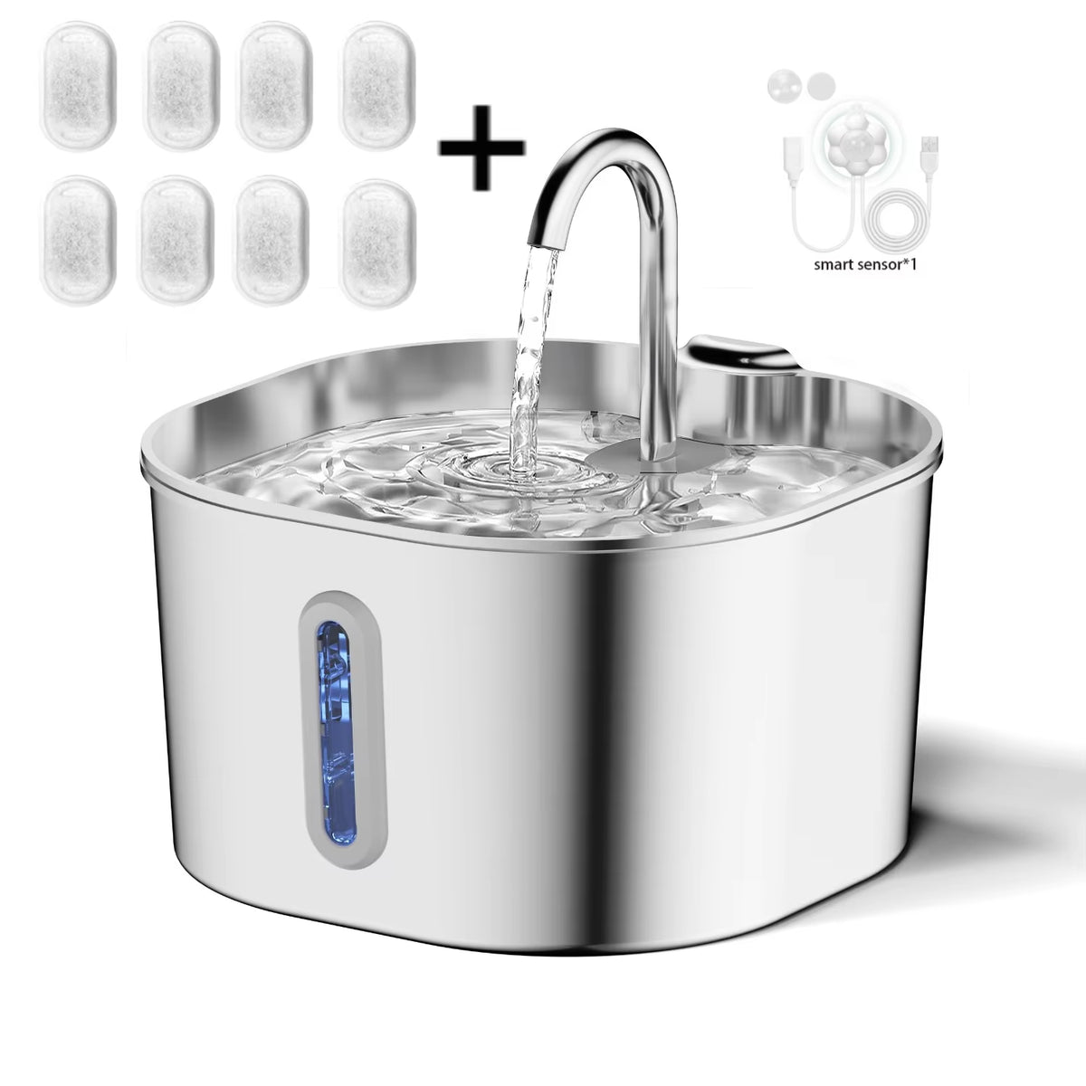 Fontaine À Eau Pour Chat En Acier Inoxydable, 2,2 L, Distributeur D'Eau Pour Animaux De Compagnie Avec Filtre, Abreuvoir Pour Chiens Et Chats, Pompe À Eau Ultra Silencieuse