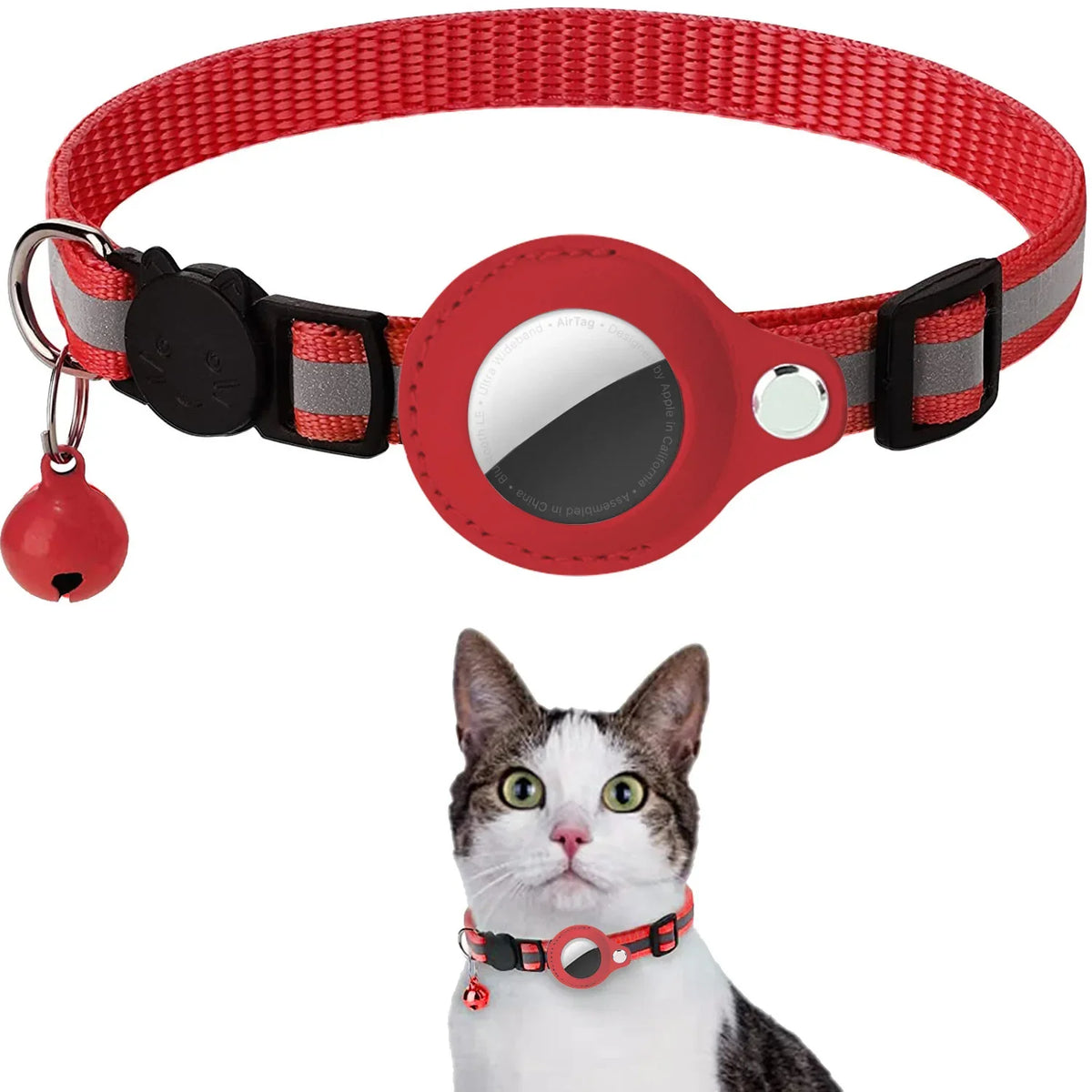 Collier De Support Airtag Pour Chat, Bandes Réfléchissantes Détachables, Collier De Chaton Réglable, Collier De Cloche De Chat Étanche, Étui Pour Étiquette D'Air Pour Animaux De Compagnie