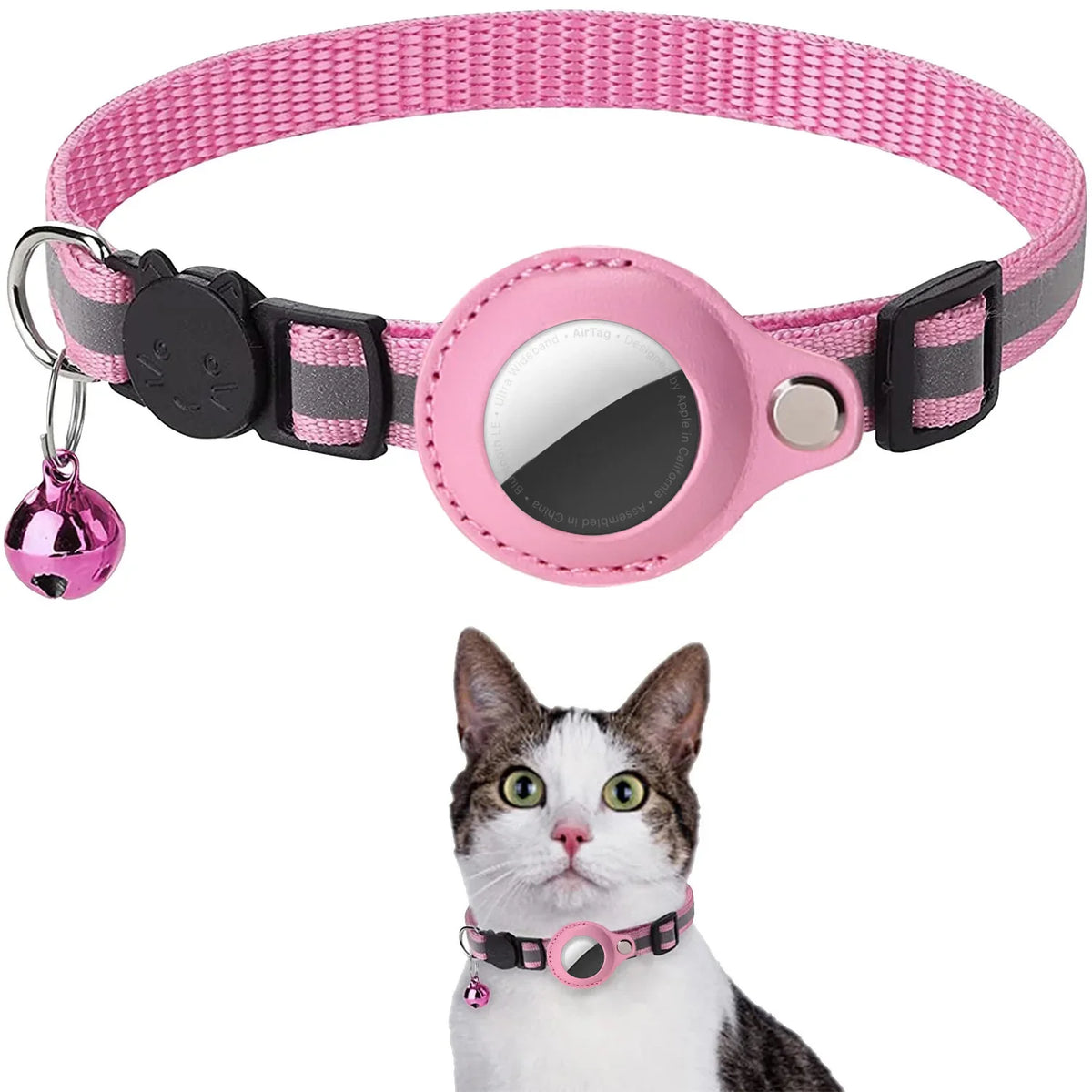 Collier De Support Airtag Pour Chat, Bandes Réfléchissantes Détachables, Collier De Chaton Réglable, Collier De Cloche De Chat Étanche, Étui Pour Étiquette D'Air Pour Animaux De Compagnie