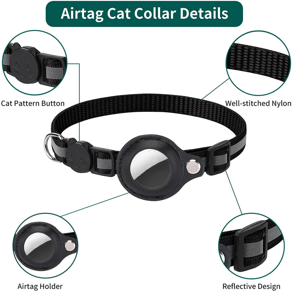 Collier De Support Airtag Pour Chat, Bandes Réfléchissantes Détachables, Collier De Chaton Réglable, Collier De Cloche De Chat Étanche, Étui Pour Étiquette D'Air Pour Animaux De Compagnie