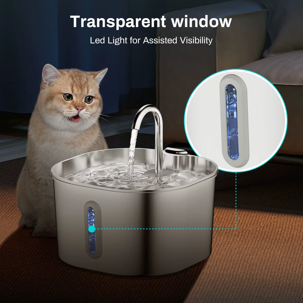 Fontaine À Eau Pour Chat En Acier Inoxydable, 2,2 L, Distributeur D'Eau Pour Animaux De Compagnie Avec Filtre, Abreuvoir Pour Chiens Et Chats, Pompe À Eau Ultra Silencieuse