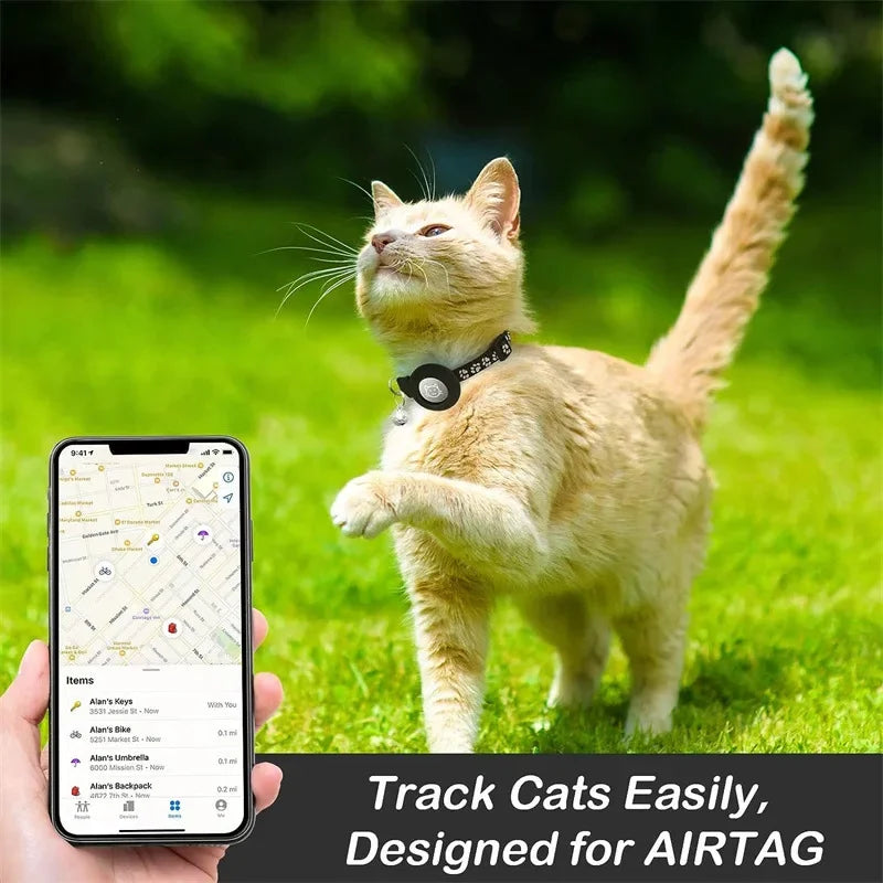 Collier Pour Chat Compatible Avec Apple Airtag Avec Clochette, Boucle De Sécurité Réglable, Collier GPS Réfléchissant Pour Chatons Et Chiots De 7 À 12 Pouces