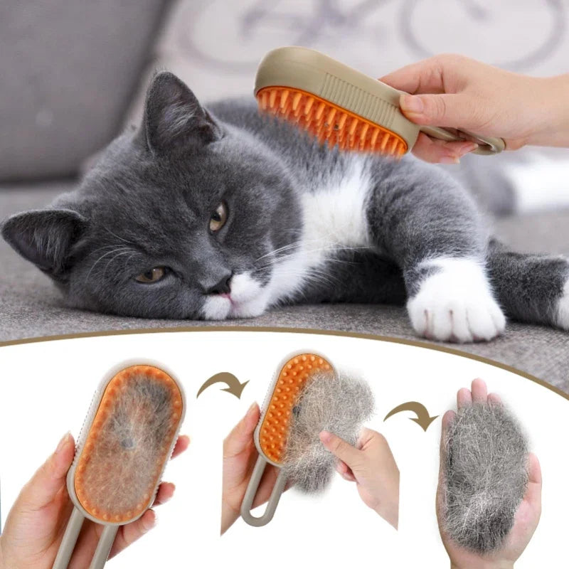 Brosse À Vapeur 3 En 1 Pour Chat, Dissolvant De Poils D'Animaux, Vaporisateur, Peigne De Toilettage Avec Spray De Massage, Outil De Nettoyage Durable Pour Chats