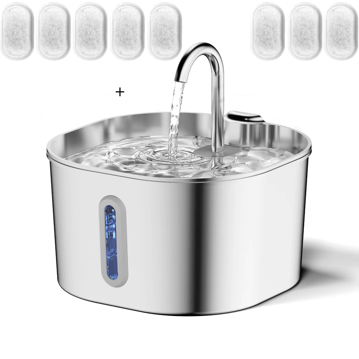 Fontaine À Eau Pour Chat En Acier Inoxydable, 2,2 L, Distributeur D'Eau Pour Animaux De Compagnie Avec Filtre, Abreuvoir Pour Chiens Et Chats, Pompe À Eau Ultra Silencieuse