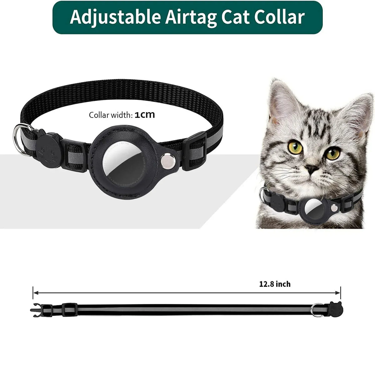Collier De Support Airtag Pour Chat, Bandes Réfléchissantes Détachables, Collier De Chaton Réglable, Collier De Cloche De Chat Étanche, Étui Pour Étiquette D'Air Pour Animaux De Compagnie