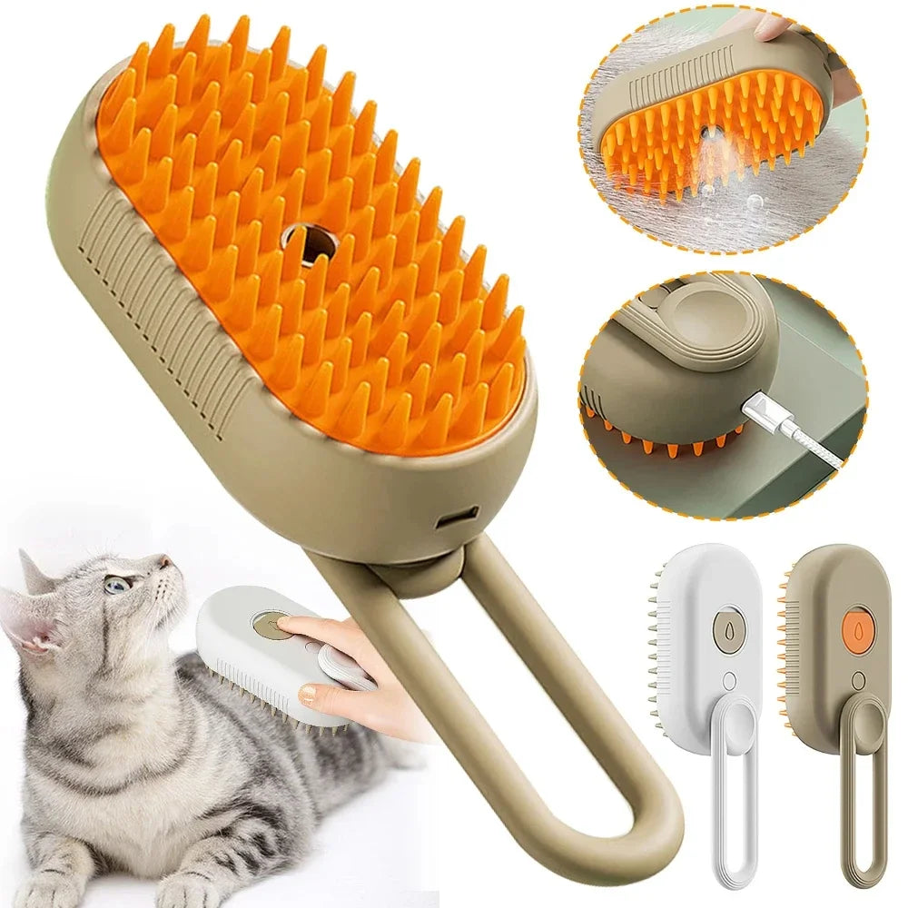 Brosse À Vapeur 3 En 1 Pour Chat, Dissolvant De Poils D'Animaux, Vaporisateur, Peigne De Toilettage Avec Spray De Massage, Outil De Nettoyage Durable Pour Chats