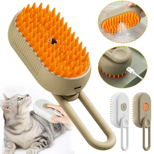 Brosse À Vapeur 3 En 1 Pour Chat, Dissolvant De Poils D'Animaux, Vaporisateur, Peigne De Toilettage Avec Spray De Massage, Outil De Nettoyage Durable Pour Chats