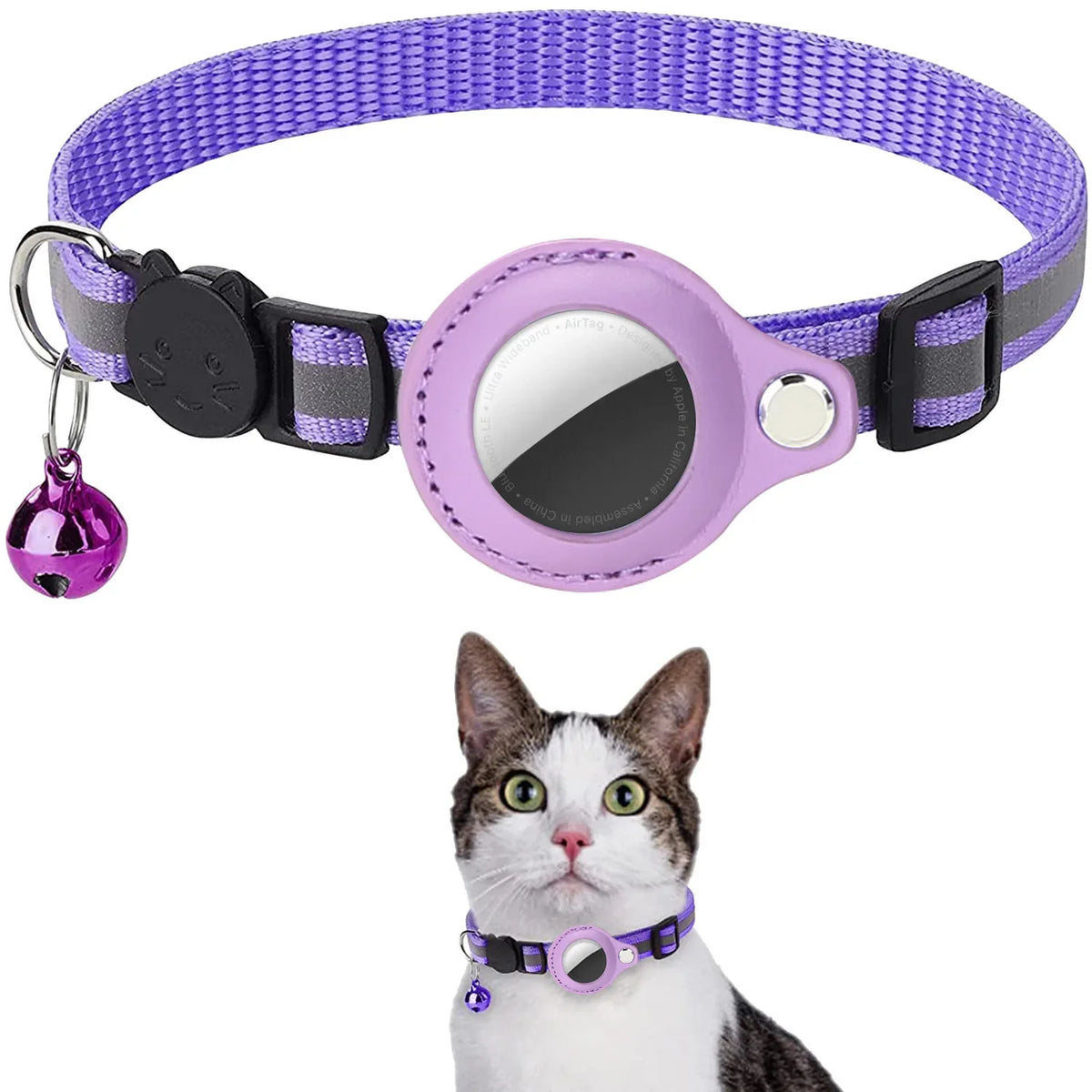 Collier De Support Airtag Pour Chat, Bandes Réfléchissantes Détachables, Collier De Chaton Réglable, Collier De Cloche De Chat Étanche, Étui Pour Étiquette D'Air Pour Animaux De Compagnie